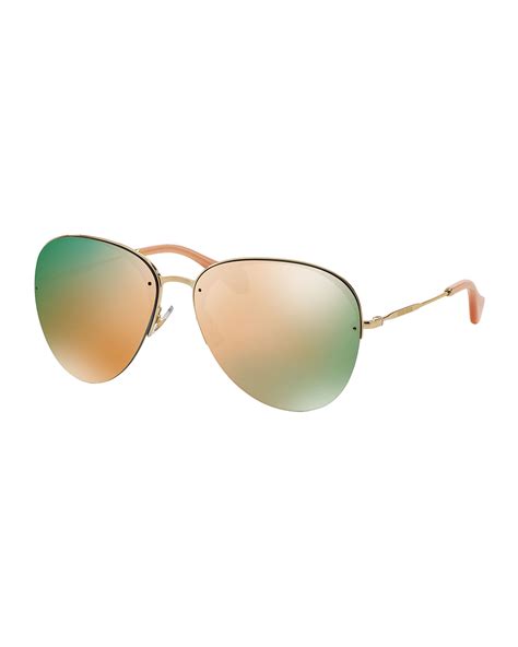 miu miu oversized metal aviator sunglasses pink gold|miu prescription sunglasses.